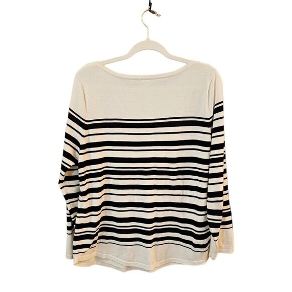 Chico's white w/ black strips size L Long sleeve work knit blouse Top scoop neck - Picture 2 of 6